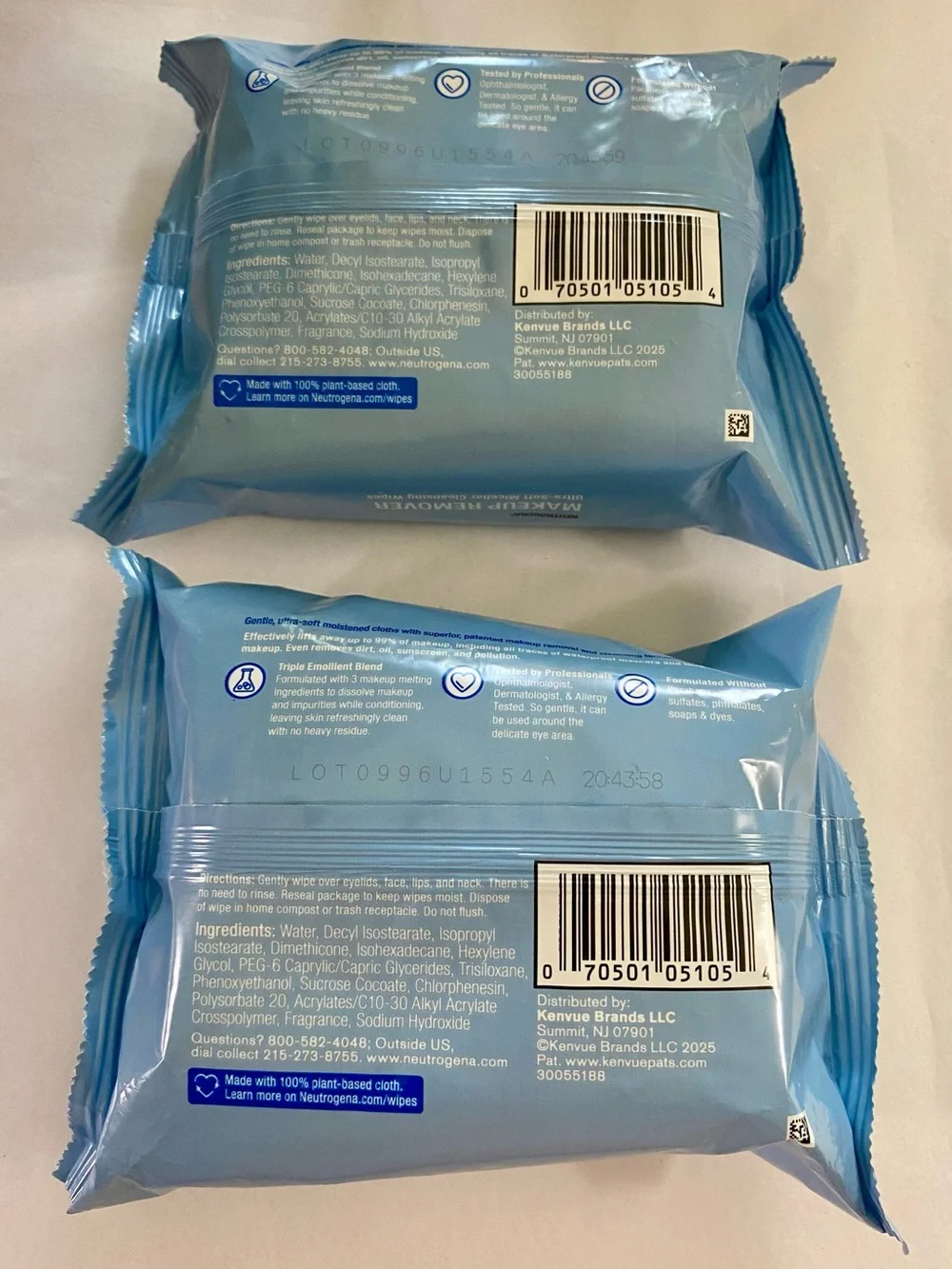 Neutrogena Makeup Remover Ultra-Soft Micellar Cleansing Wipes - 2 pkgs.